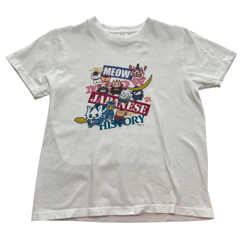 United Athle Meow Meow Japanese History Cat Graphic Tee White Kids Size 150